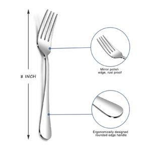 Stainless Steel Dinner Forks, Set of 12 Top Food Grade Stainless Steel Silverware Forks,Mirror Finish & Dishwasher Safe,8 Inches,Use for Home Kitchen Party Restaurant.