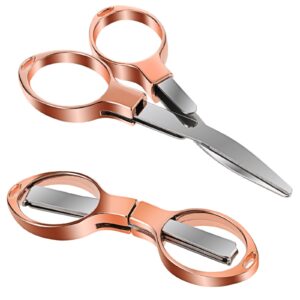 jieyao 2 pcs folding scissors, portable travel scissors, safe small scissors stainless steel retractable mini scissors glasses-shaped telescopic cutter for nursing home office fishing trip(rose gold)