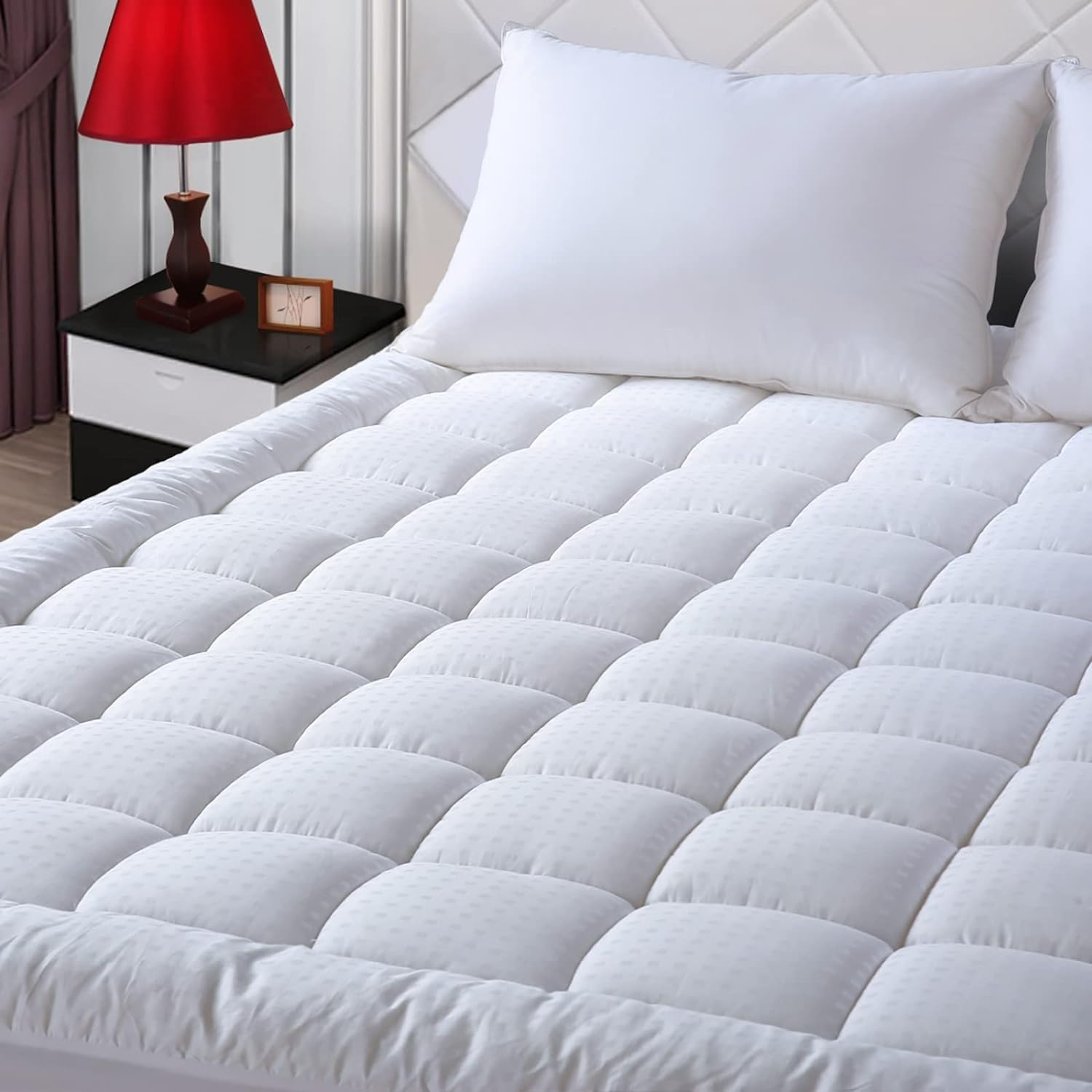 Queen Size Mattress Topper Pillow Top Mattress Protector Quilted Fitted Mattress Pad 8-21" Deep Pocket Cooling Mattress Cover Easy Installation and Care Fitted Sheets (White, 60x80 Inches, Queen)