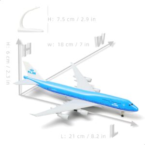 QIYUMOKE 747 NL-KLM Airplane Model Kits -1/300 Boeing 747 Diecast Metal Model Plane for Adult (with Stand) Airlines Model for Aviation Enthusiasts Gifts or Display Collections -8 inches L