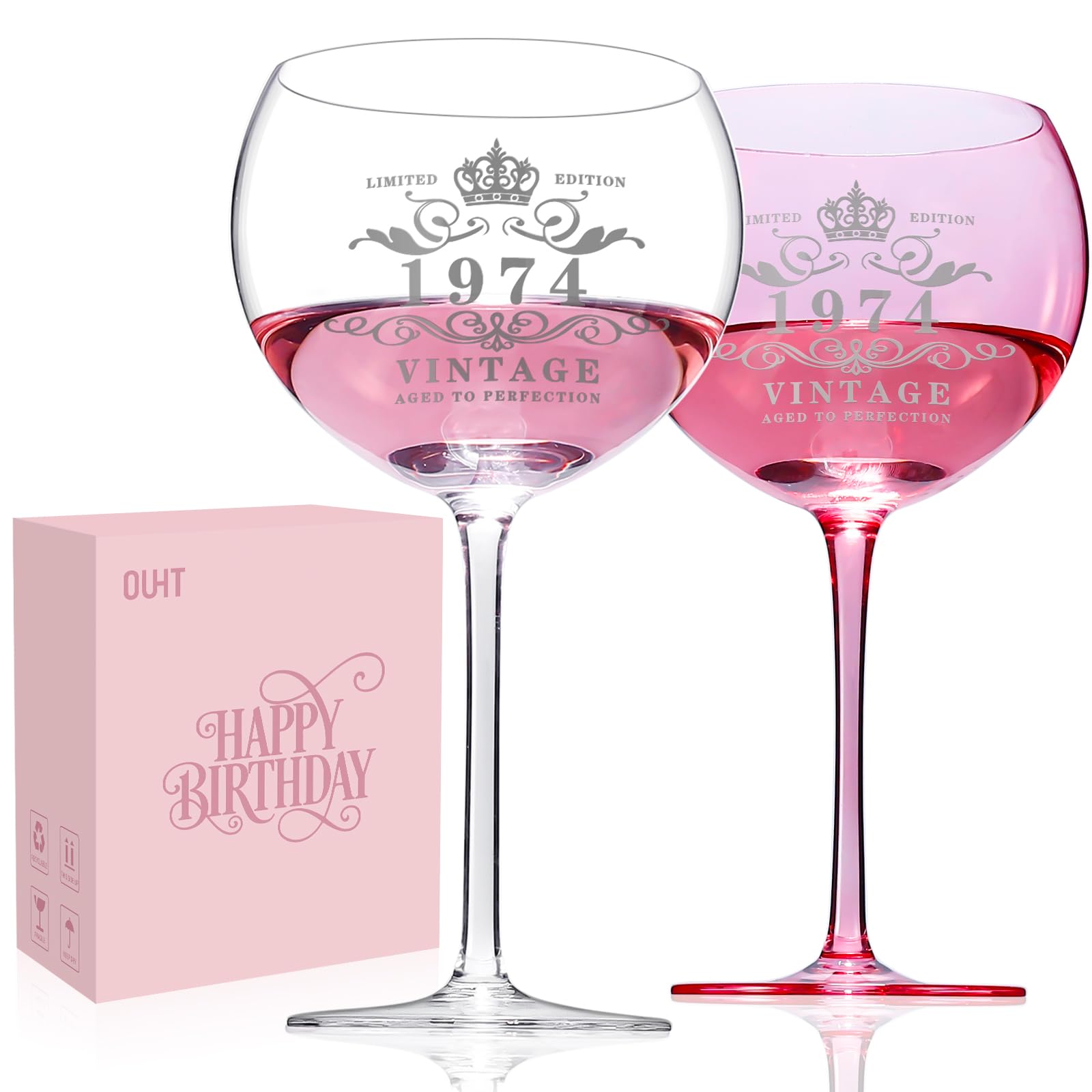 OUHT 50th Birthday Gifts for Her-50th Birthday Wine Glasses Gift Set,Cool Wine Gifts for 50 Years Old Bday Gifts Idea for Women, Friends, Daughter, Sister, Mom