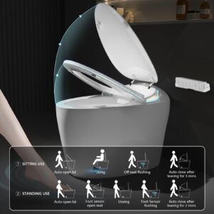 Washranp Smart Toilet,Smart Bidet Toilet One Piece Bidet Toilet for Bathrooms Toilet with Warm Water Sprayer & Dryer,Foot Sensor Operation, Heated Bidet Seat, Auto Smart Toilet with LCD Display White