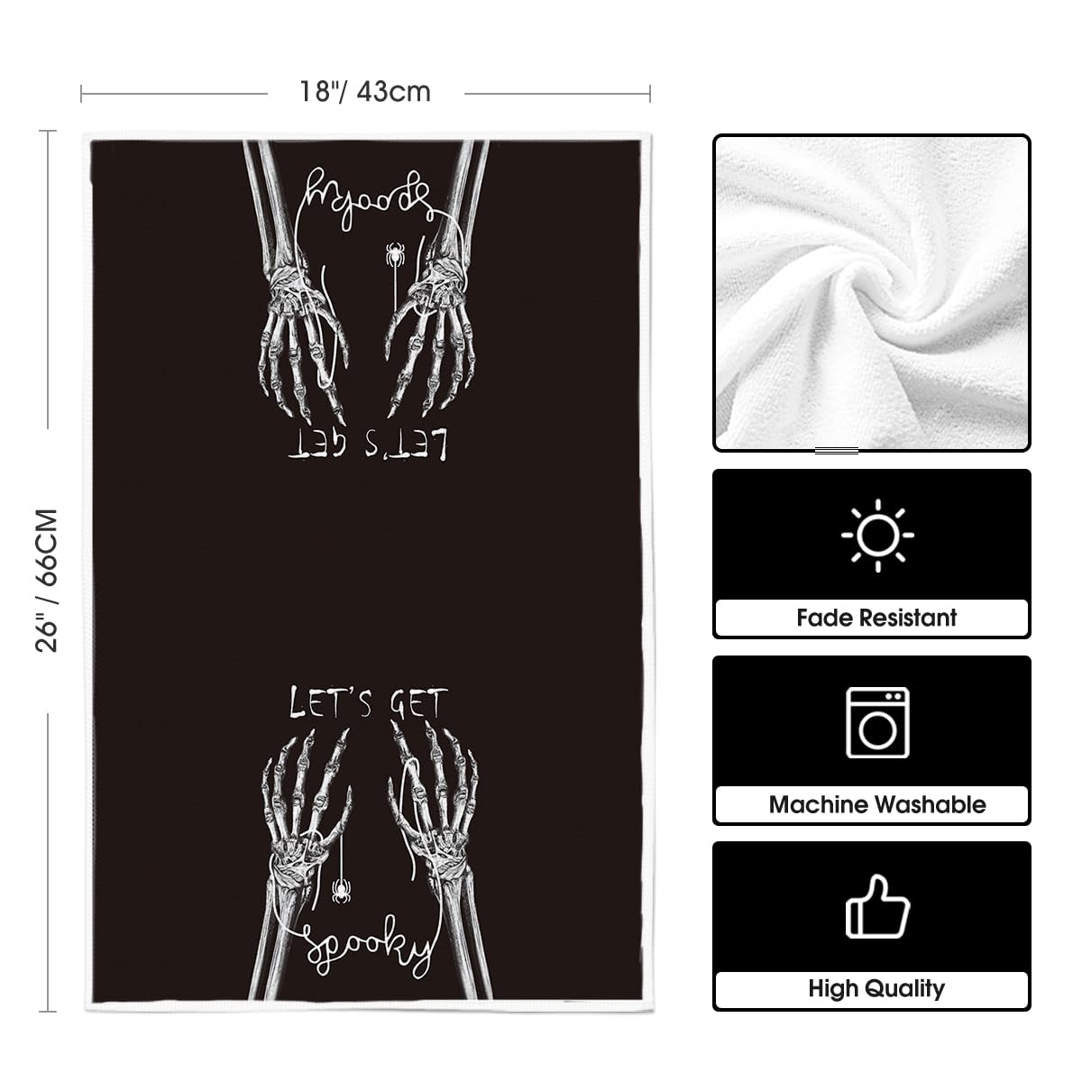 Artoid Mode Skeleton Hand Spooky Halloween Kitchen Towels Dish Towels, 18x26 Inch Bones Let's Get Decoration Hand Towels Set of 2