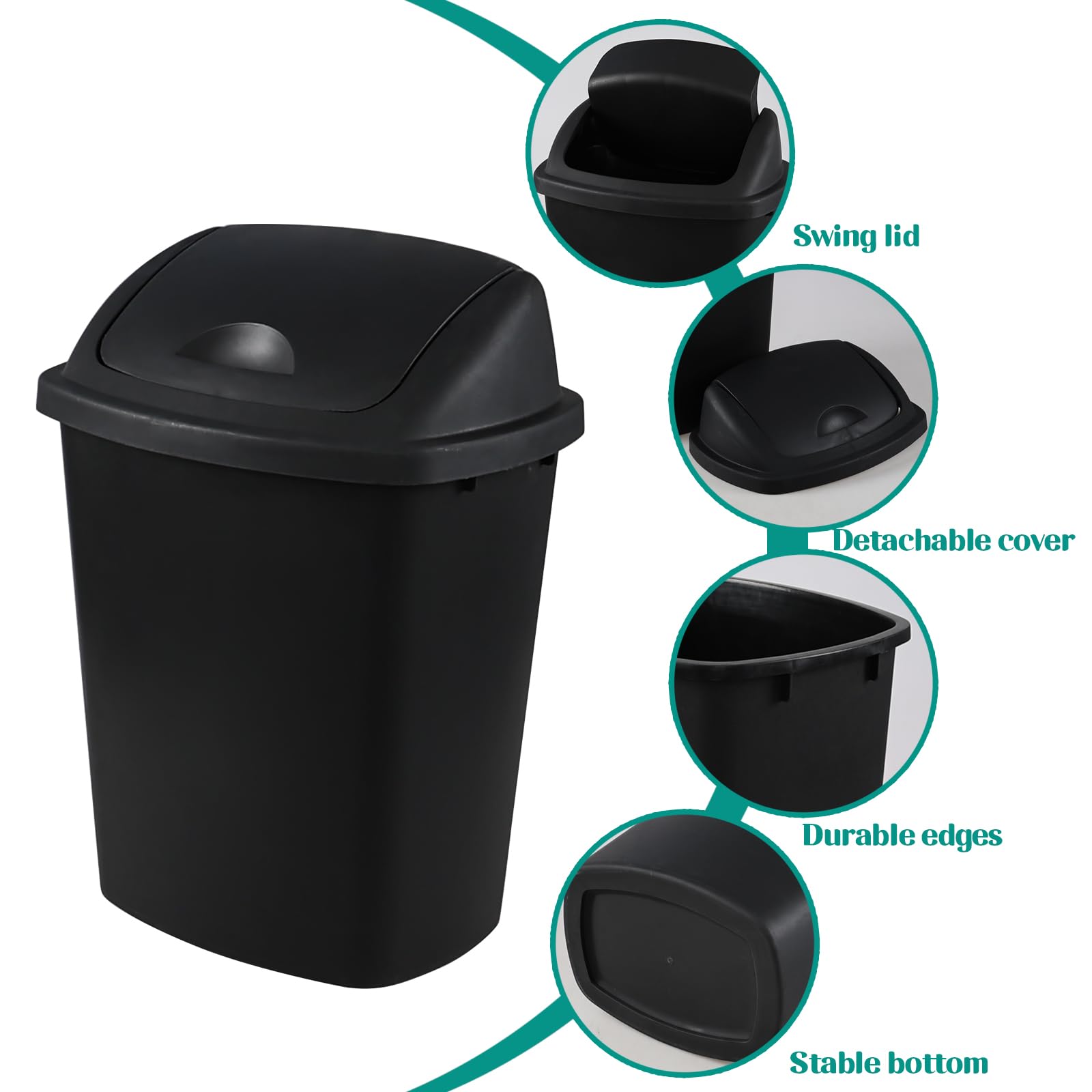 Farmoon Kitchen Garbage Cans with Swing Lid, 4 Packs, 25 L Plastic Trash Can Waste Basket, Black