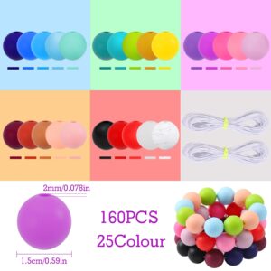 160PCS Silicone Beads,25 Colors 15mm Silicone Beads Bulk for Keychain Making Silicone Rubber Focal Beads for Pens Keychain Beadable Pen Beads for Necklace Jewelry Bracelets DIY Crafts Making