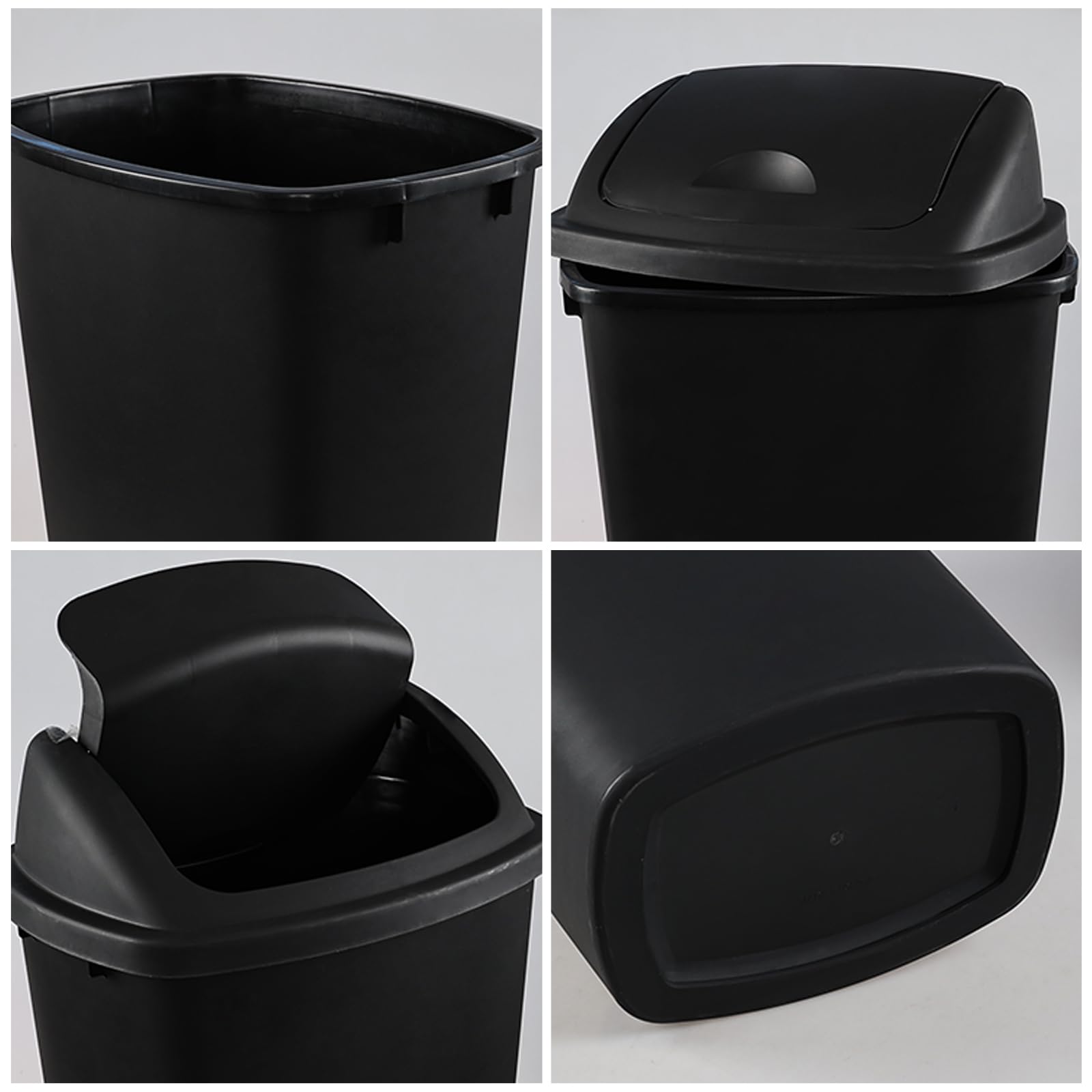 Farmoon 4 Pack 13 Gallon Swing Top Lid Garbage Cans, Black Plastic Large Trash Bins