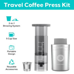 CASABREWS Portable Coffee Maker, 2 in 1 Small Travel Coffee Machine for K Cup Pod or Ground Coffee, Quick Coffee Press Kit with Stainless Steel Coffee Cup, Cup Lid, Straw and Storage Bag