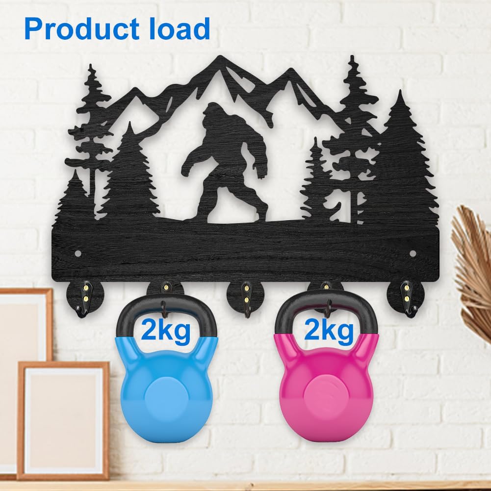 MAYJOYDIY Wooden Mountain Ape Key Holder for Wall 7.8x11.8inch Forest Animal Tree Key Rack Hooks Decorative Wall Hook with 5 Alloy Hooks for Living Room Hallway Entryway Gift