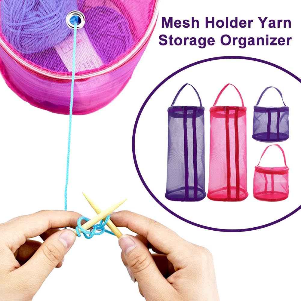 ZHOSXRC Yarn Bag,Small Crochet Bag Organizer,Yarn Storage Knitting Bags with Zipper,Portable Mesh Holder Yarn Storage Organizer Crochet Organizer for Carrying Crochet Hooks (Purple,S)