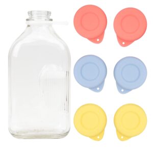 purekra 6 pack silicone glass bottle replacement caps, 48mm diameter bottle lids fit stanpac & libbey & stock your home & the dairy shoppe milk glass bottles. reusable and airtight bottle caps