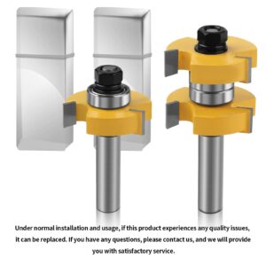 2 Pieces Tongue and Groove Router Bit Set 1/2 Inch Shank 1-1/2" Woodworking Cutting Milling Tools Router Bits for Woodworking 3 Teeth Adjustable T Shape Wood Milling Cutter