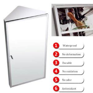 Generic 23.6"" Bathroom Corner Medicine Cabinet W/Mirror, Bathroom Stainless Steel Wall Mount Mirror Cabinet, Hanging Triple Shelf Storage Cabinet Opens Left and Right (Right)