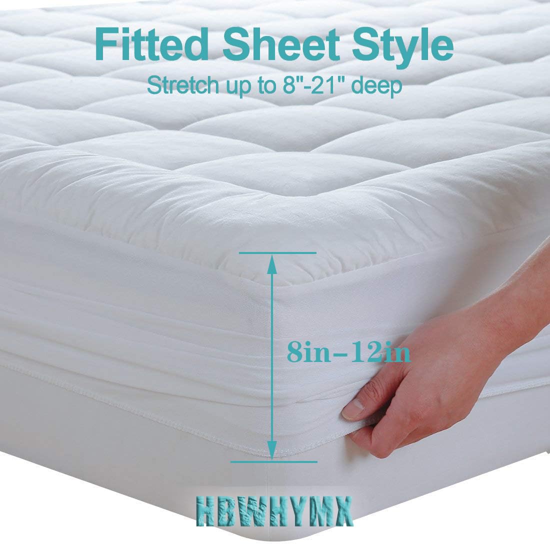 Queen Size Mattress Topper Pillow Top Mattress Protector Quilted Fitted Mattress Pad 8-21" Deep Pocket Cooling Mattress Cover Easy Installation and Care Fitted Sheets (White, 60x80 Inches, Queen)