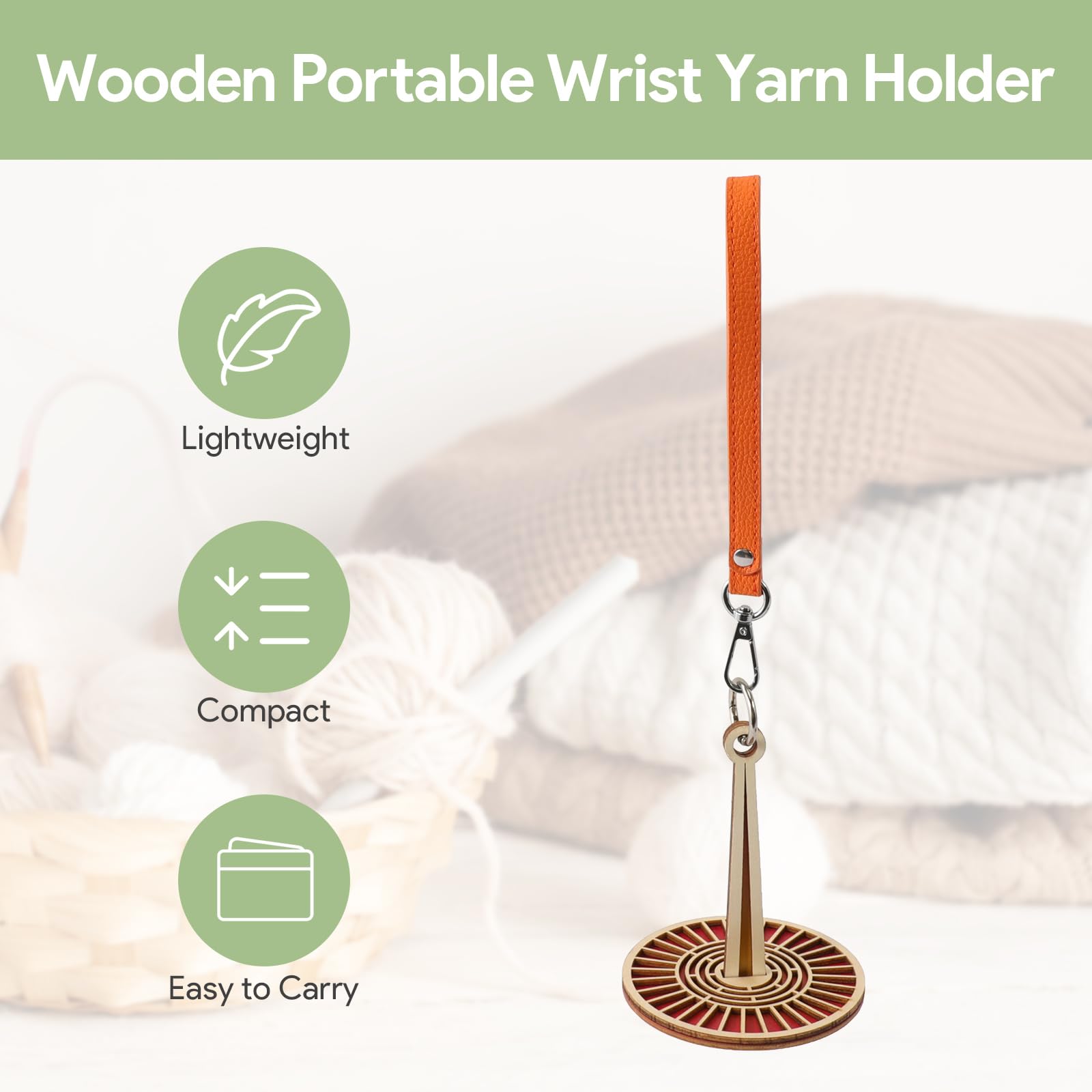 2Pcs Portable Wrist Yarn Holder Spinner for Crocheting, Wooden Yarn Ball Minder Stand with Leather Wristband, Twizzling Yarn Storage Knitting Supplies Crocheting Presents for Craft Lovers