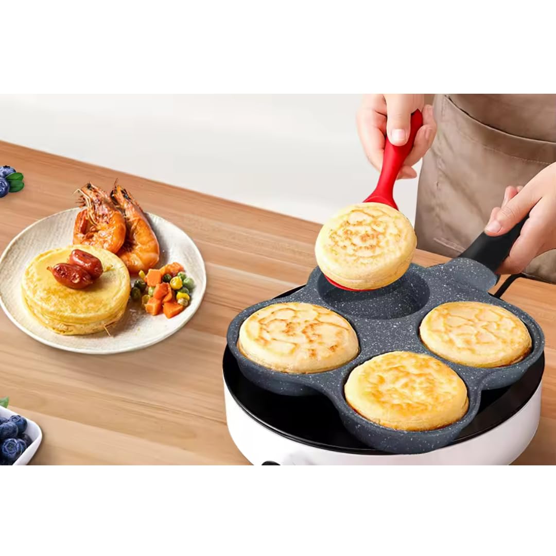 Generic 4 hole Non Stick Frying Pan, Pancake Maker, Egg Burger Pan, 4 Cup Frying Pan,4 Hole Egg Frying Pan, Gray + Black, AB006