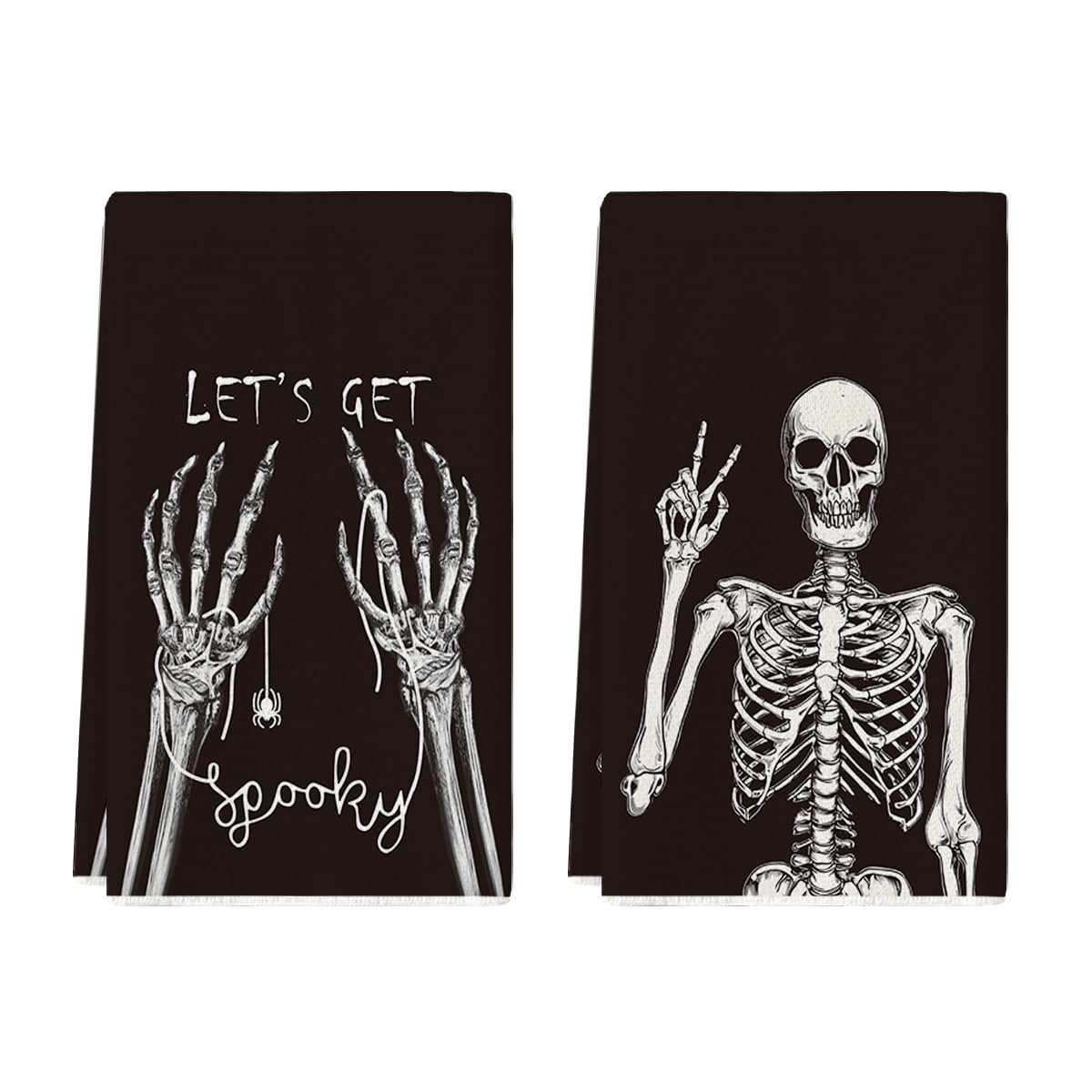 Artoid Mode Skeleton Hand Spooky Halloween Kitchen Towels Dish Towels, 18x26 Inch Bones Let's Get Decoration Hand Towels Set of 2