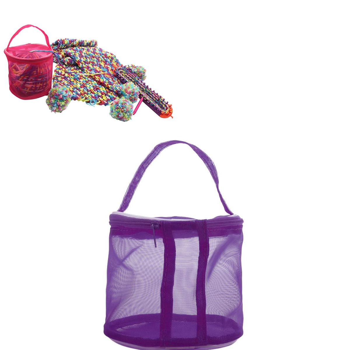 ZHOSXRC Yarn Bag,Small Crochet Bag Organizer,Yarn Storage Knitting Bags with Zipper,Portable Mesh Holder Yarn Storage Organizer Crochet Organizer for Carrying Crochet Hooks (Purple,S)