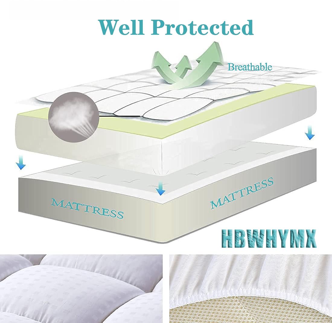 Queen Size Mattress Topper Pillow Top Mattress Protector Quilted Fitted Mattress Pad 8-21" Deep Pocket Cooling Mattress Cover Easy Installation and Care Fitted Sheets (White, 60x80 Inches, Queen)