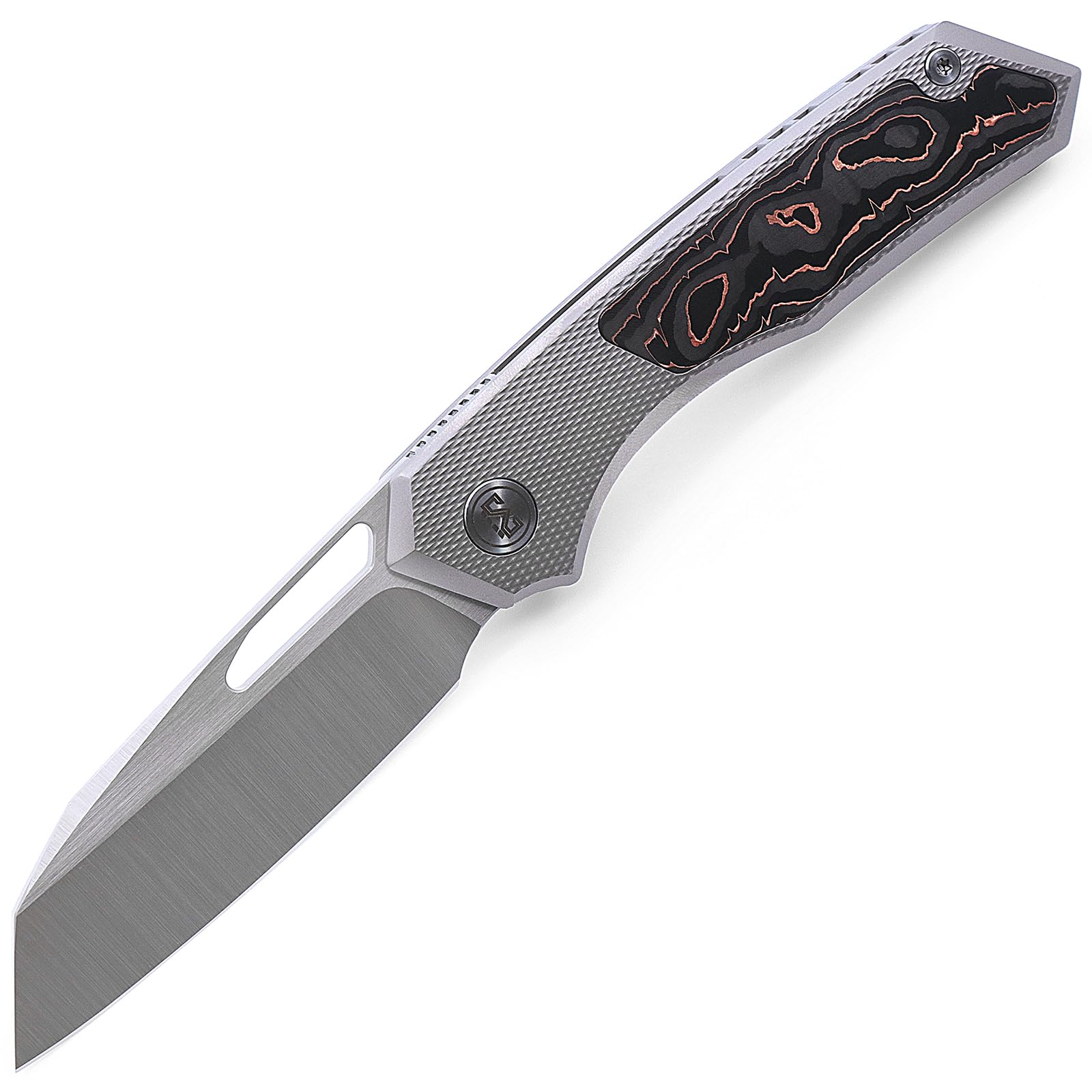 Miguron Knives M Keryx II Front Flipper Folding Knife 3.18" Hand Ground Rubbed Satin M390 Blade Sandblasting Titanium With Bronze Carbon Fiber Inlay Handle Pocket Knife MGR-605CBNII