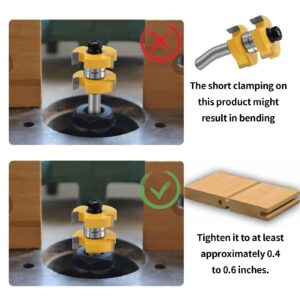 2 Pieces Tongue and Groove Router Bit Set 1/2 Inch Shank 1-1/2" Woodworking Cutting Milling Tools Router Bits for Woodworking 3 Teeth Adjustable T Shape Wood Milling Cutter