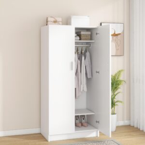 Panana 2 Door Wardrobe Closet Storage Cupboard, with Rail and Shelves Bedroom Armoires