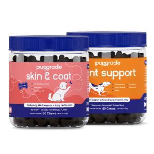 pupgrade 2-pack skin & coat and joint support chews for dogs - coat care & allergy defense supplement with natural fish oils - hip and joint pain relief - 120 chews