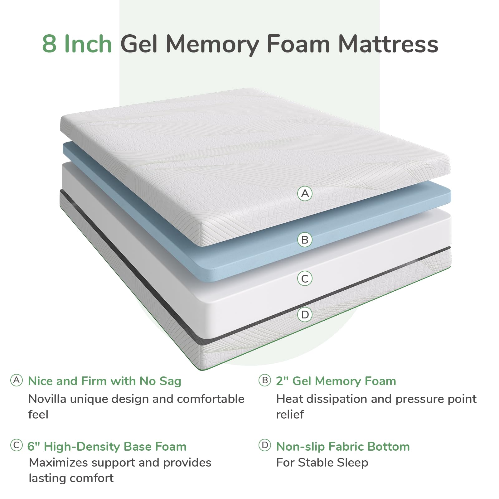 Novilla King Size Mattress in a Box, 8 Inch Gel Memory Foam Mattress King, Cooling Mattress for Back Pain Relief, Medium Firm Mattress with Edge Support & Motion Isolation, Ataraxia