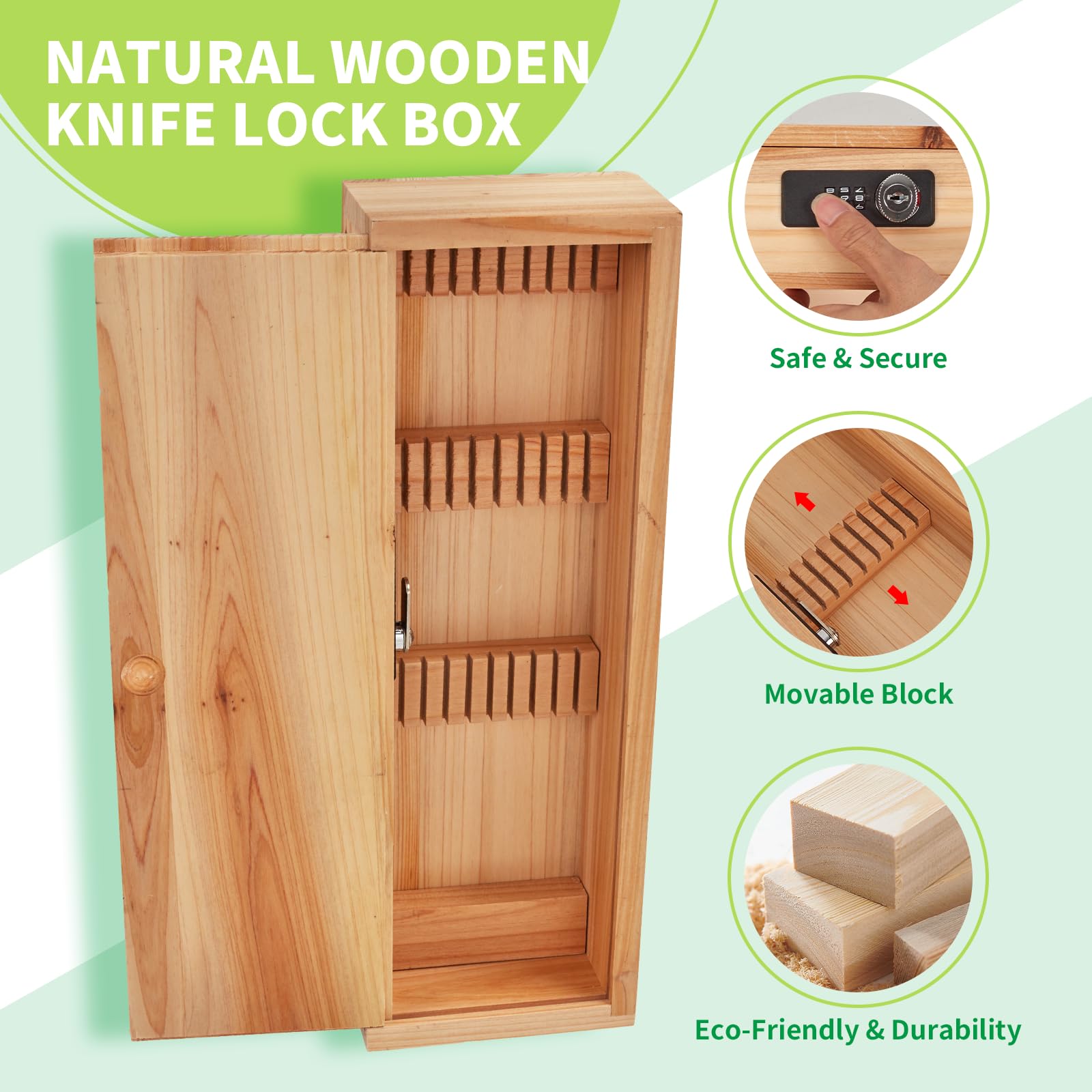 Ecoaterui Kitchen Knife Storage Box with Lock - Kids Safe In Drawer Knife Block, Wooden Sharp Knives Holder & Organizer, Multi Purpose Knife Lock Box, Knife Storage Alternative (Knives Not Included)