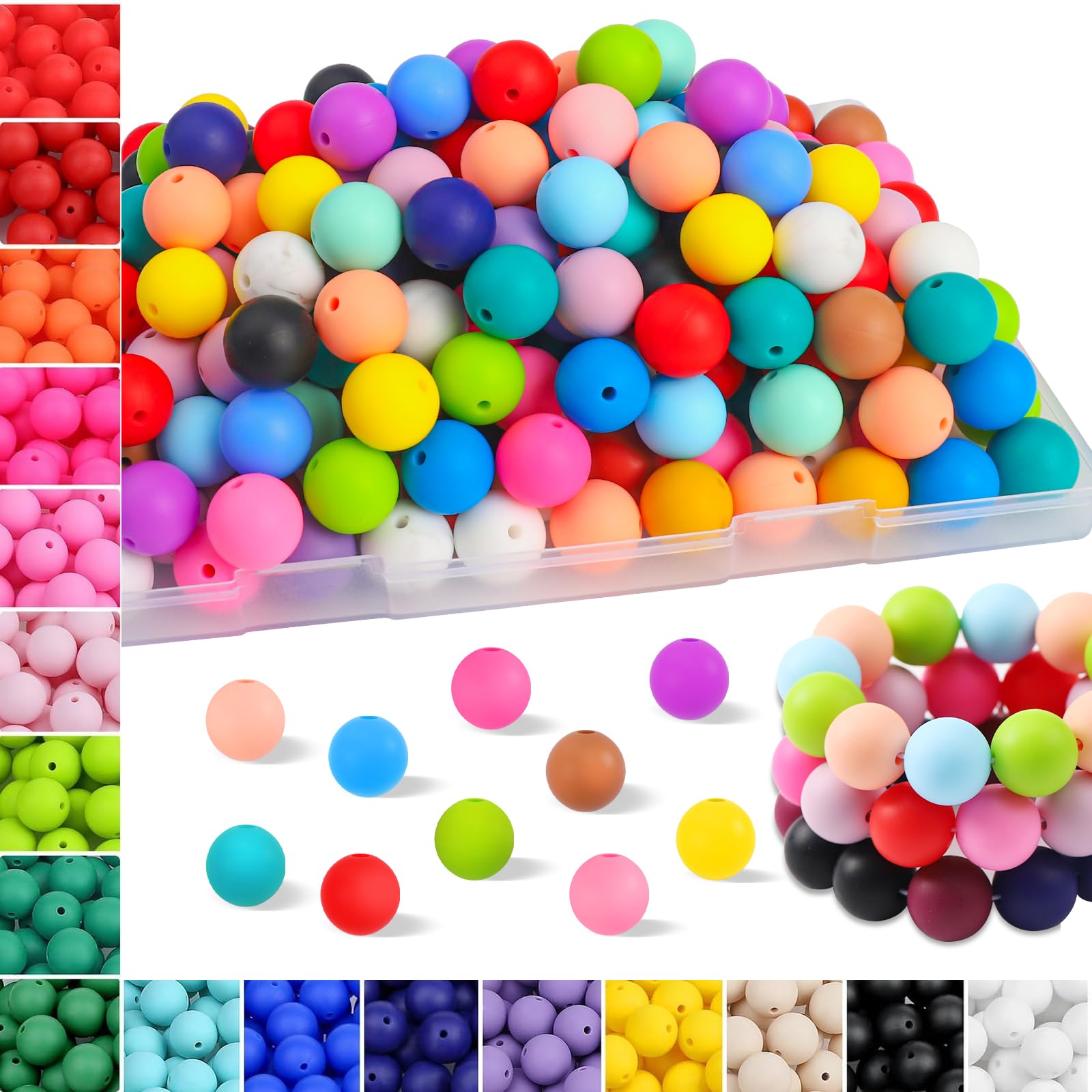 160PCS Silicone Beads,25 Colors 15mm Silicone Beads Bulk for Keychain Making Silicone Rubber Focal Beads for Pens Keychain Beadable Pen Beads for Necklace Jewelry Bracelets DIY Crafts Making