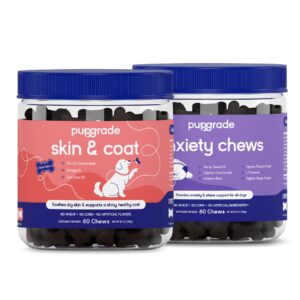 pupgrade 2-pack skin & coat and anxiety chews for dogs - coat care & allergy defense supplement with natural fish oils - natural muscle relaxant - 120 chews