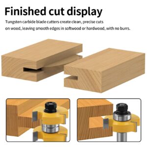 2 Pieces Tongue and Groove Router Bit Set 1/2 Inch Shank 1-1/2" Woodworking Cutting Milling Tools Router Bits for Woodworking 3 Teeth Adjustable T Shape Wood Milling Cutter