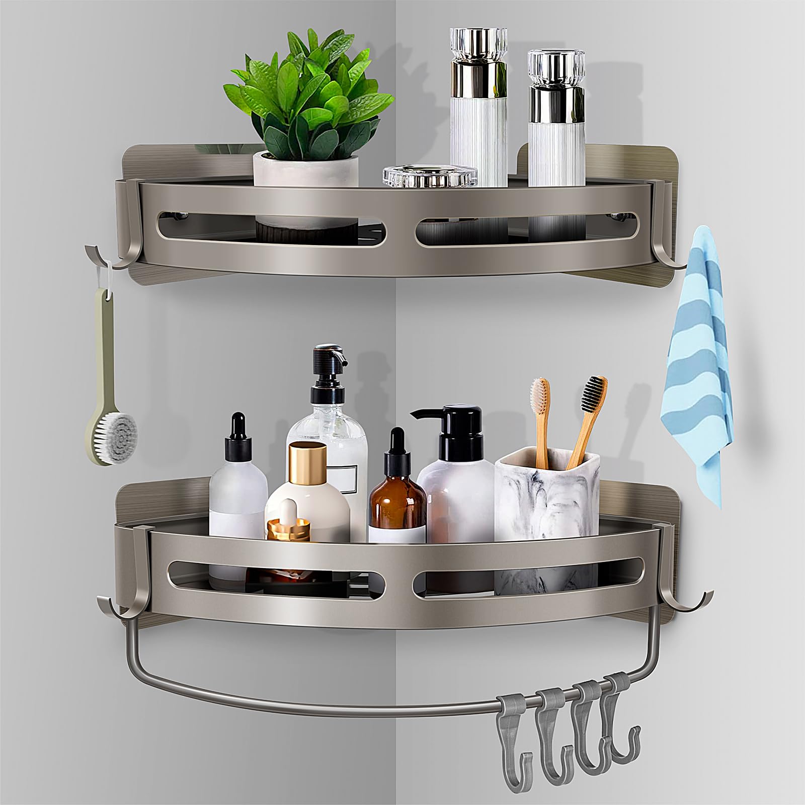 Boltra Shower Corner Shelves Caddy 2Pcs Shower Caddy Shelf Wall Mounted Bathroom Organizer Rack, No Drilling, Aluminium Storage Organizer for Bathroom, Kitchen