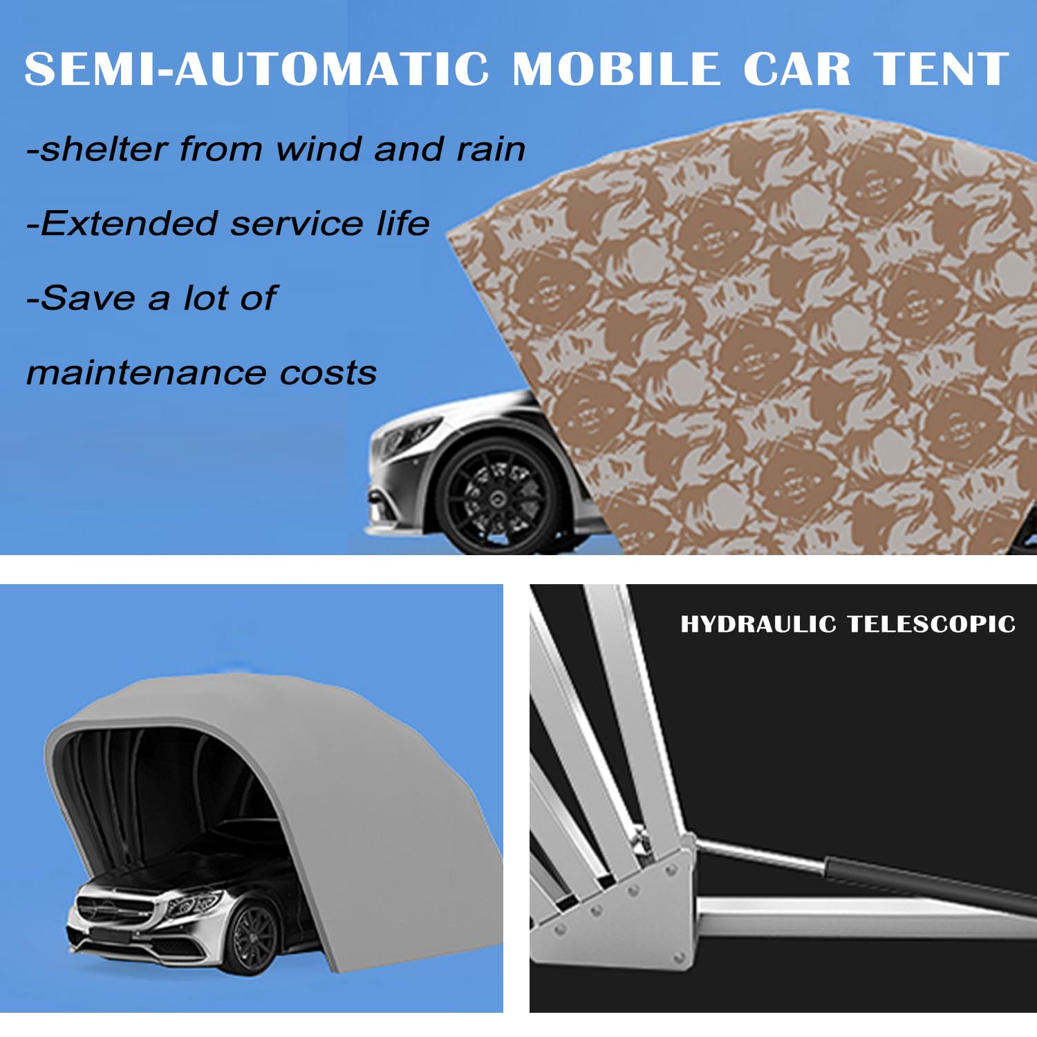 LKXNEW Mobile Carport, Fully Automatic Remote Control Car Umbrella, Folding Car Tent, Portable Anti-Snow Tent Car Cover