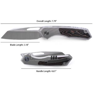 Miguron Knives M Keryx II Front Flipper Folding Knife 3.18" Hand Ground Rubbed Satin M390 Blade Sandblasting Titanium With Bronze Carbon Fiber Inlay Handle Pocket Knife MGR-605CBNII