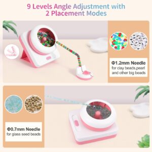 Electric Bead Spinner, Cordless Clay Bead Spinner Rechargeable with 3 Speeds 9 Adjustable Angles and Needles, Automatic Seed Bead Spinner for Bracelet Jewelry Necklaces Making, Gift Ideas for Girls