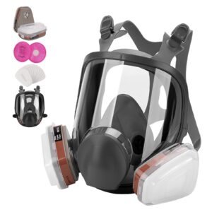 wytcyic reusable respirator full face gas cover, organic vapor mask and anti-fog, for painting, mechanical polishing, logging, welding, against dust, staining, sanding & cutting