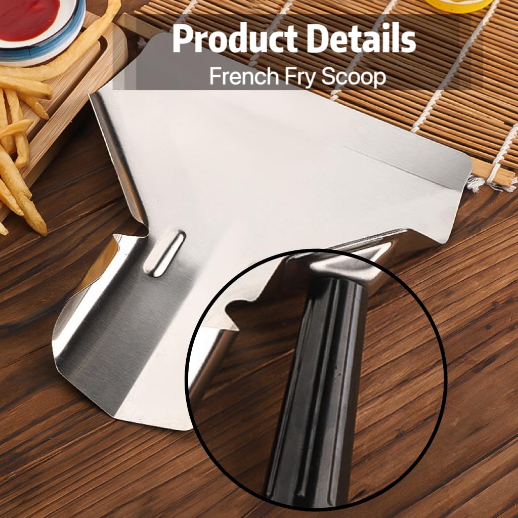 French Fry Scoop with Right Handle Stainless Steel Popcorn Scoop Commercial Fry Bagger Scooper Potato Chip Serving Scooper Food Shovel for Snacks