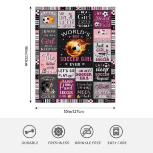 Soccer Gifts for Girls, Gifts for Soccer Lovers, 60"x50" Soccer Blanket for Girls Soccer Gifts, Gifts for Soccer Players, Best Soccer Girl Soft Flannel Blanket for Soccer Team Girls