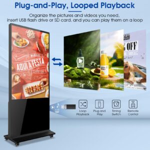 antfraer 55INCH Digital Signage Floor-Standing 4K Digital Signage Kiosk, Touch Screen Totem for Indoor LCD Advertising Display, Android 11.0 OS with WiFi & UHD Inputs Digital Signage Displays