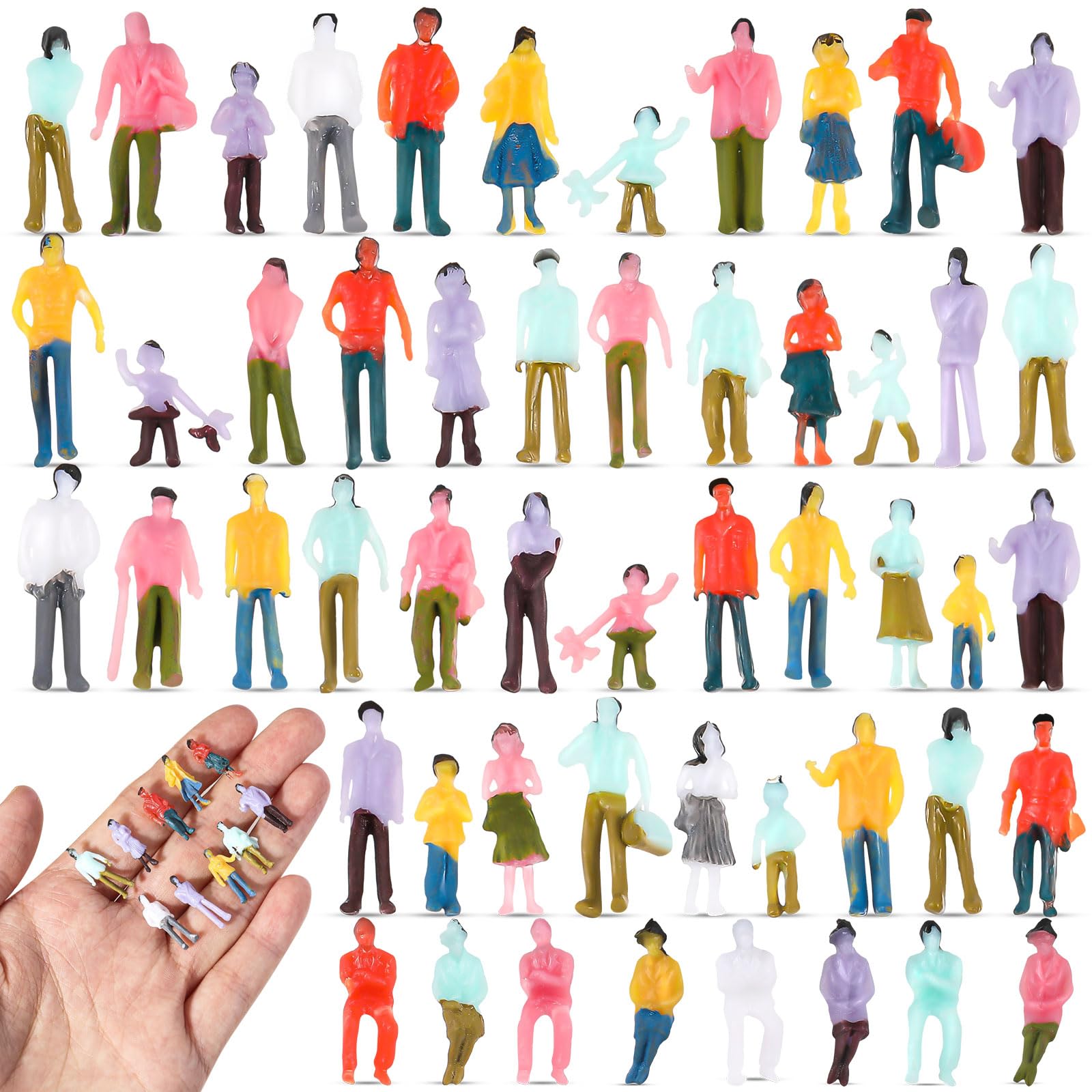 Namalu 200 Pcs Mini People Figurines 1: 100 Scale Architectural Painted Tiny People Model Sitting and Standing Plastic Miniature People Assorted Poses Model Trains for Miniature Scenes