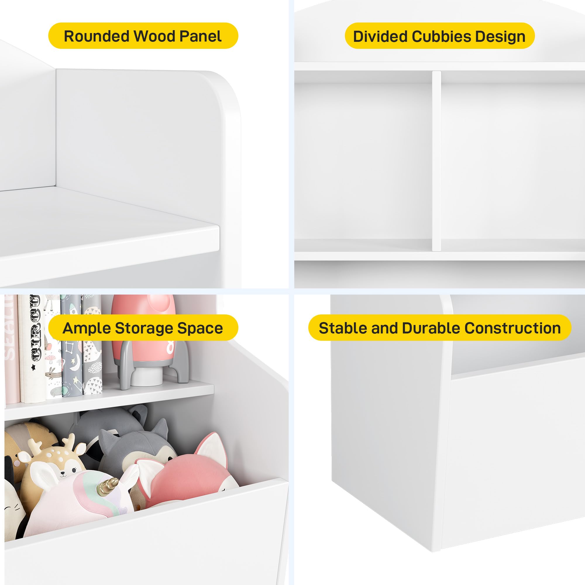 IDEALHOUSE 3-Tier Toy Storage Cabinet and Bookcase, Multi Shelf with Cubby Organizer Cabinet for Toys, for Playroom, Bedroom, Hallway and Kindergarten School, White