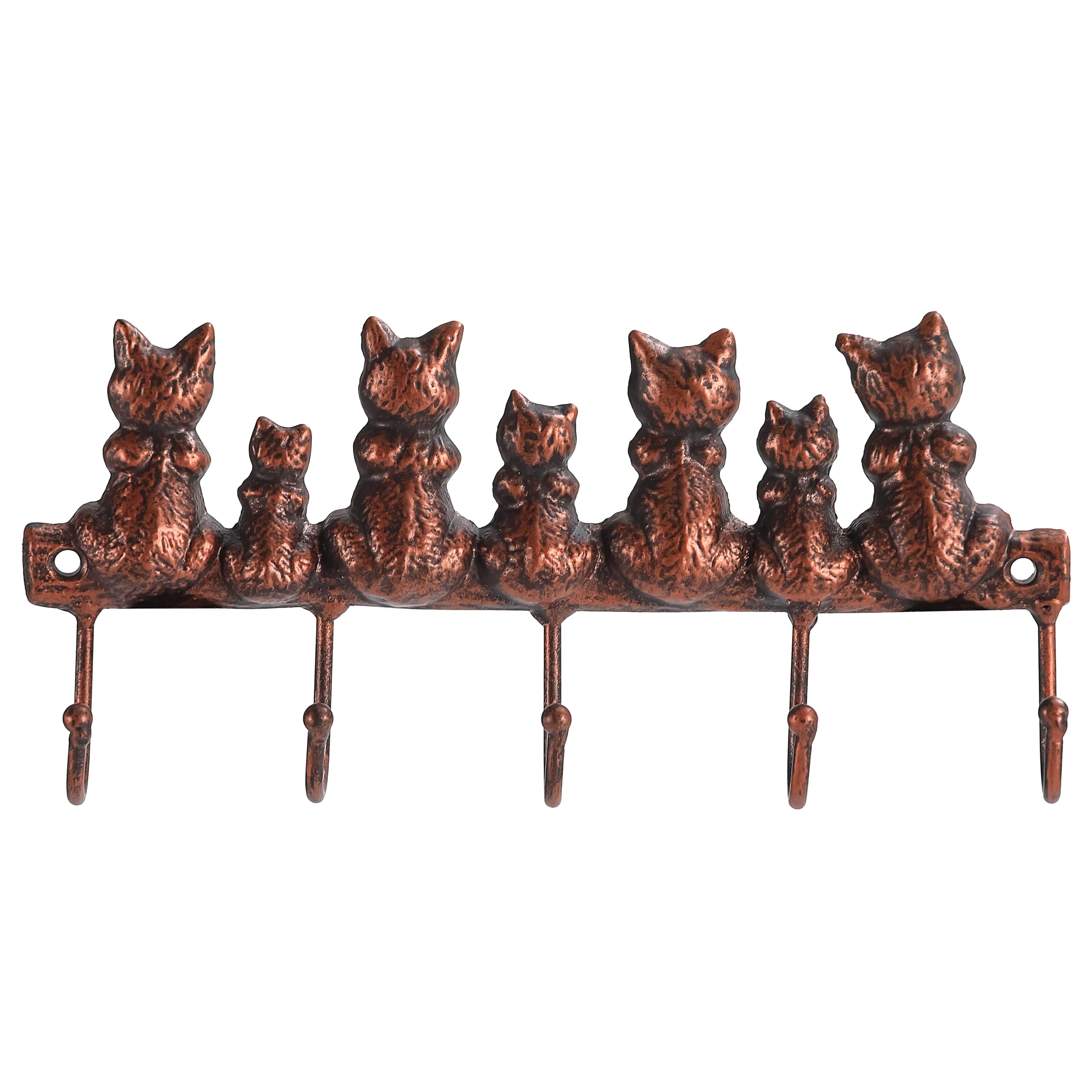 WEMPOLU Cast Iron Cat Family Key Hooks for Wall, 5 Hooks Decorative Key Rack Holder