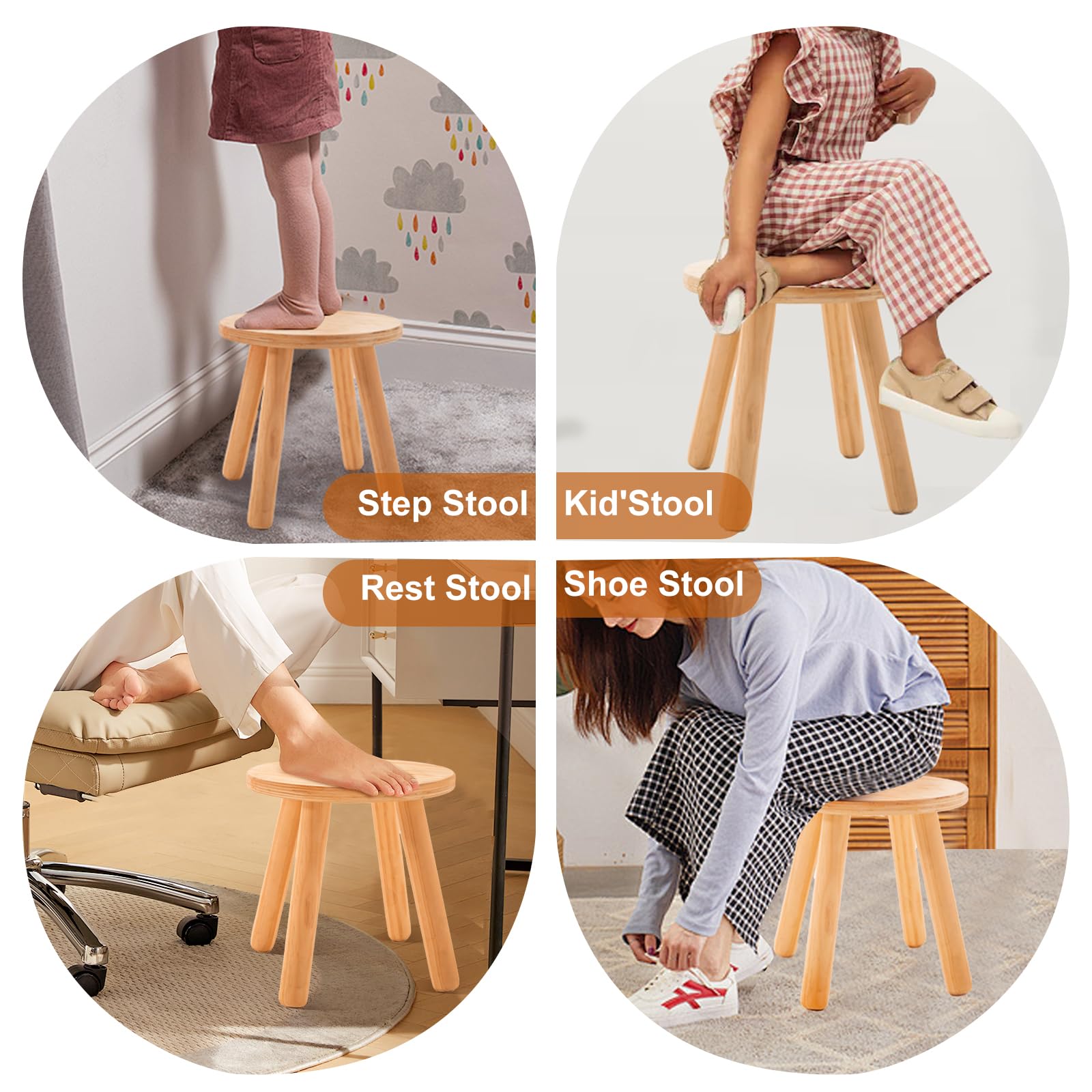 SOOPURKIDS Wooden Step Stool for Kids, 10 Inch Solid Kids Chairs fit with Sensory Table，Sturdy Sitting Stool with Assembled Four-Legged, for Children, Toddler,1 Pack