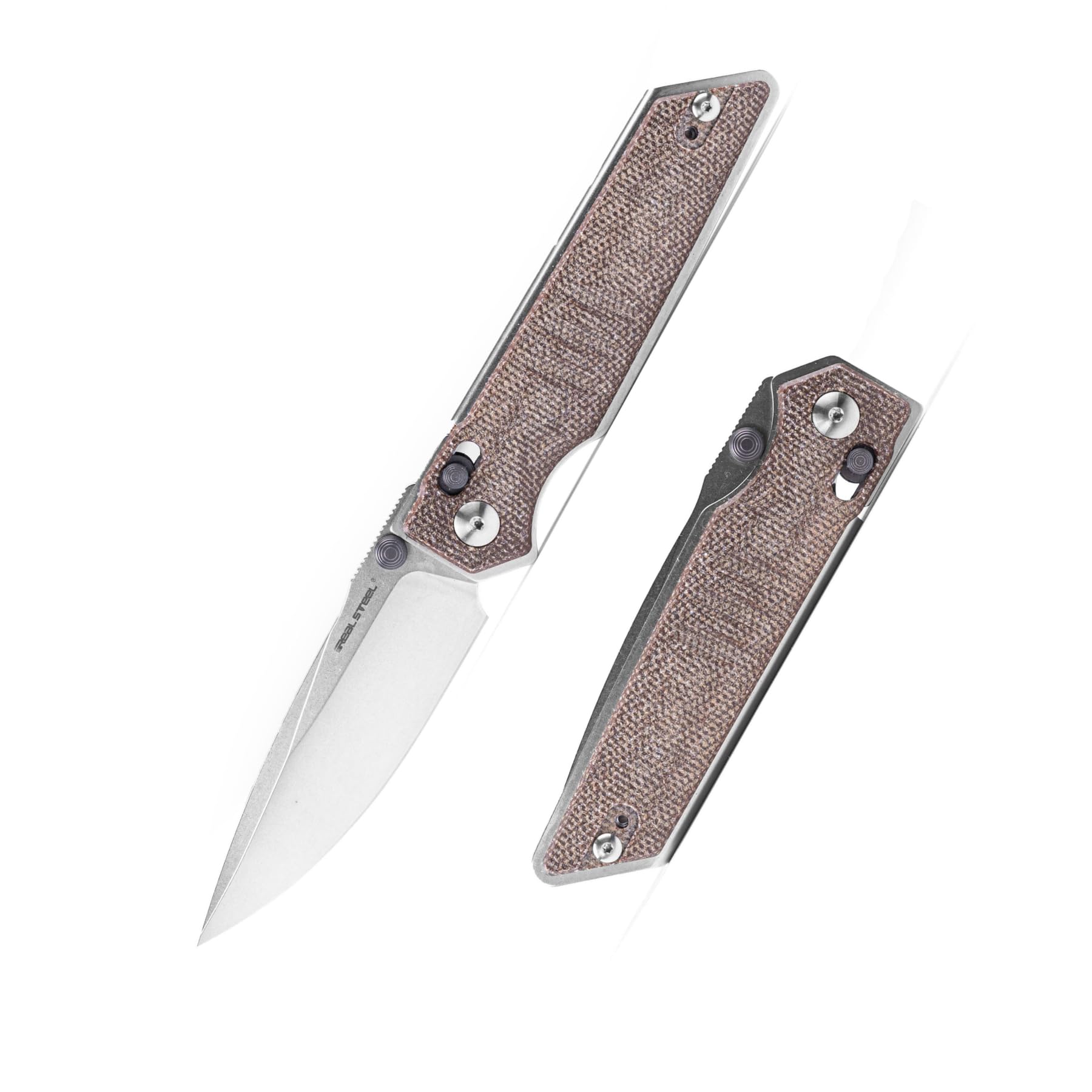 Real Steel Sacra Slide Lock Folding Pocket Knife - Bohler K110 Blade with Micarta Ergonomic Handle - Perfect for Camping, Hiking, Daily Cutting Tasks - EDC Knife for Men Women (Natural Micarta)