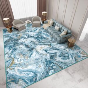 gembed washable area rug 5x7 - artistic style modern rug for living room bedroom dining room, soft low pile machine washable carpet, non slip non shedding area rug - blue/gold, 5'x7'