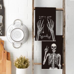 Artoid Mode Skeleton Hand Spooky Halloween Kitchen Towels Dish Towels, 18x26 Inch Bones Let's Get Decoration Hand Towels Set of 2