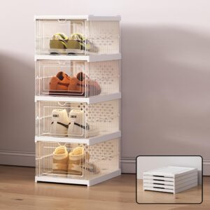 yes!fresh shoe organizer storage box for closet with overall connected large clear bins, foldable and modular, no assembly required, versatile multi-use rack, fits us size 13 (4 layer)