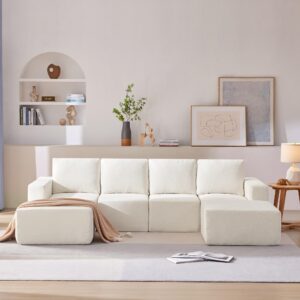 humeha cloud modular sectional sofa,110" luxury chenille couch comfy convertible u-shaped sofa with deep seat, 4 pc free combination couch minimalist floor sofa for living room apartment, beige