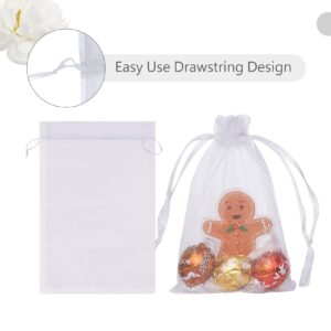 FUNFERY 100 Pcs Small Mesh Bags Drawstring,White Organza Bags 4x6 inch, Jewelry Drawstring Gift Bags Bulk Wedding Favor Bags Sachet Bags Sheer Organza Mesh Pouch,Candy Bags for Party Favor,Chritmas