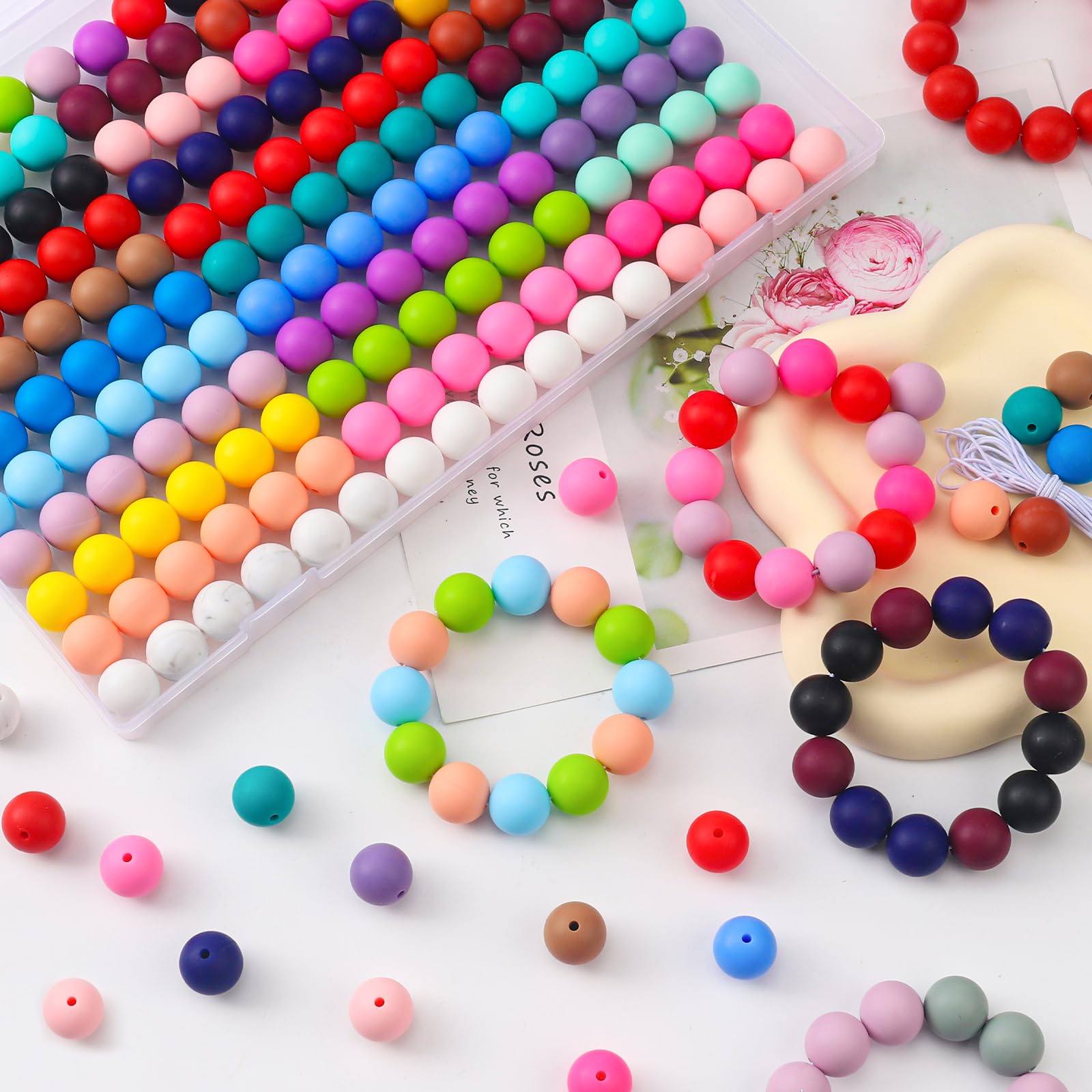 160PCS Silicone Beads,25 Colors 15mm Silicone Beads Bulk for Keychain Making Silicone Rubber Focal Beads for Pens Keychain Beadable Pen Beads for Necklace Jewelry Bracelets DIY Crafts Making